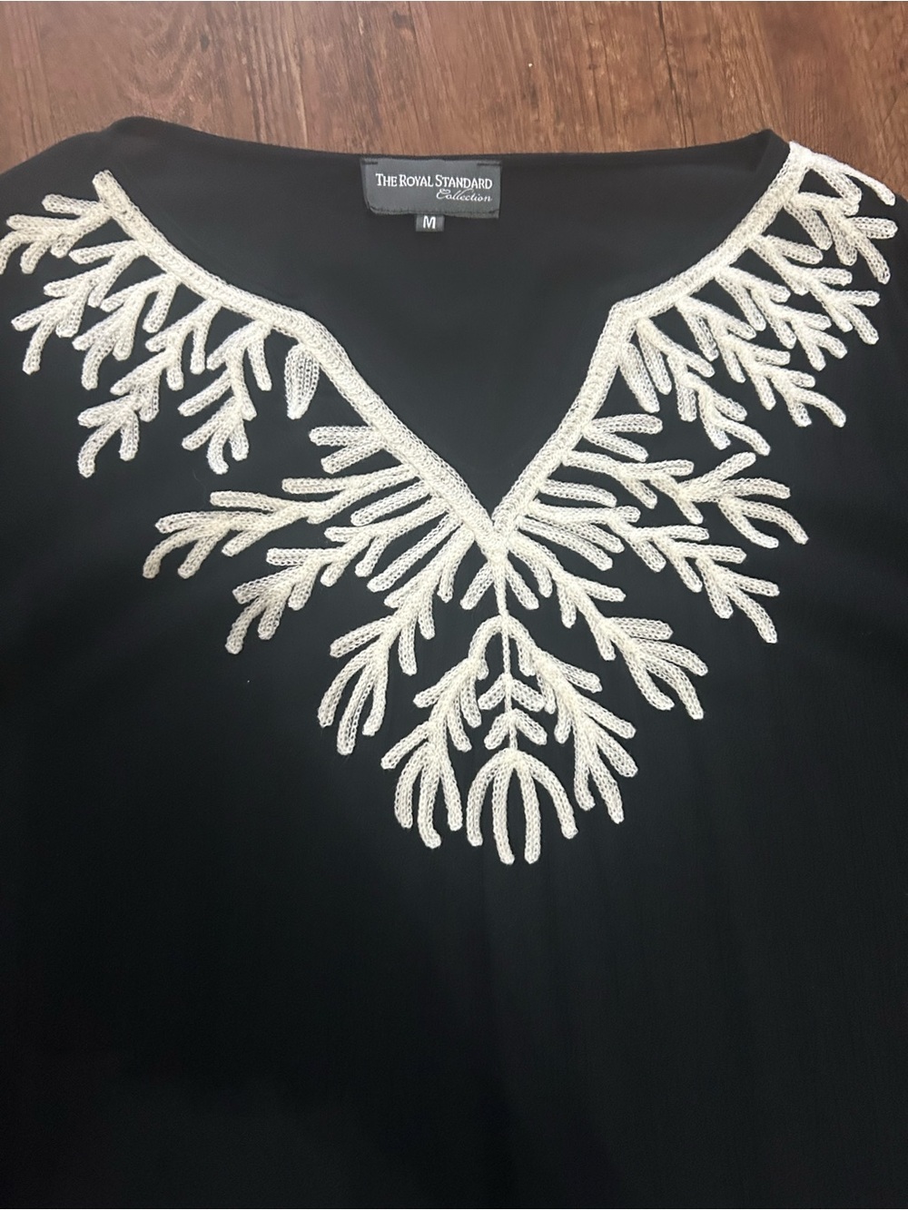 Black Embroidered V-Neck Tunic with White Contrast - Picture 5 of 7